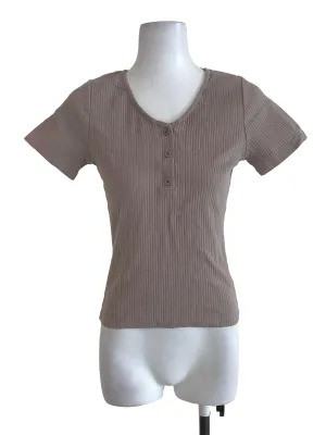 Pink Beige Button T-Shirt