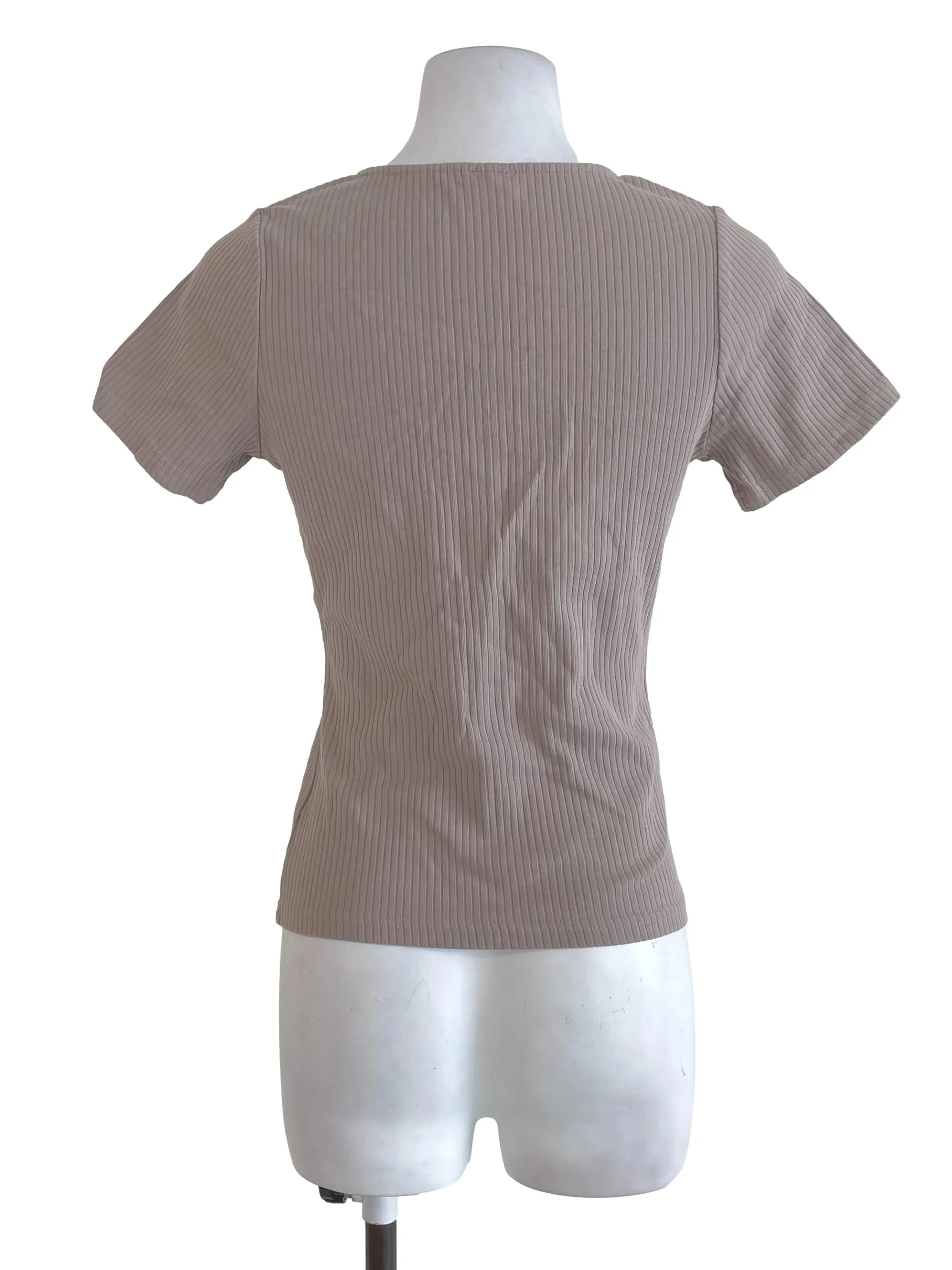 Pink Beige Button T-Shirt