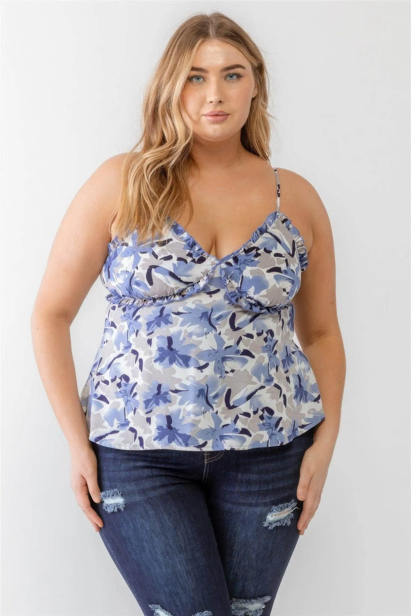 Plus Floral Ruffle Sleeveless Top