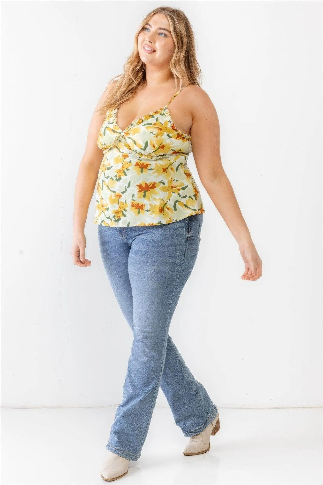 Plus Floral Ruffle Sleeveless Top