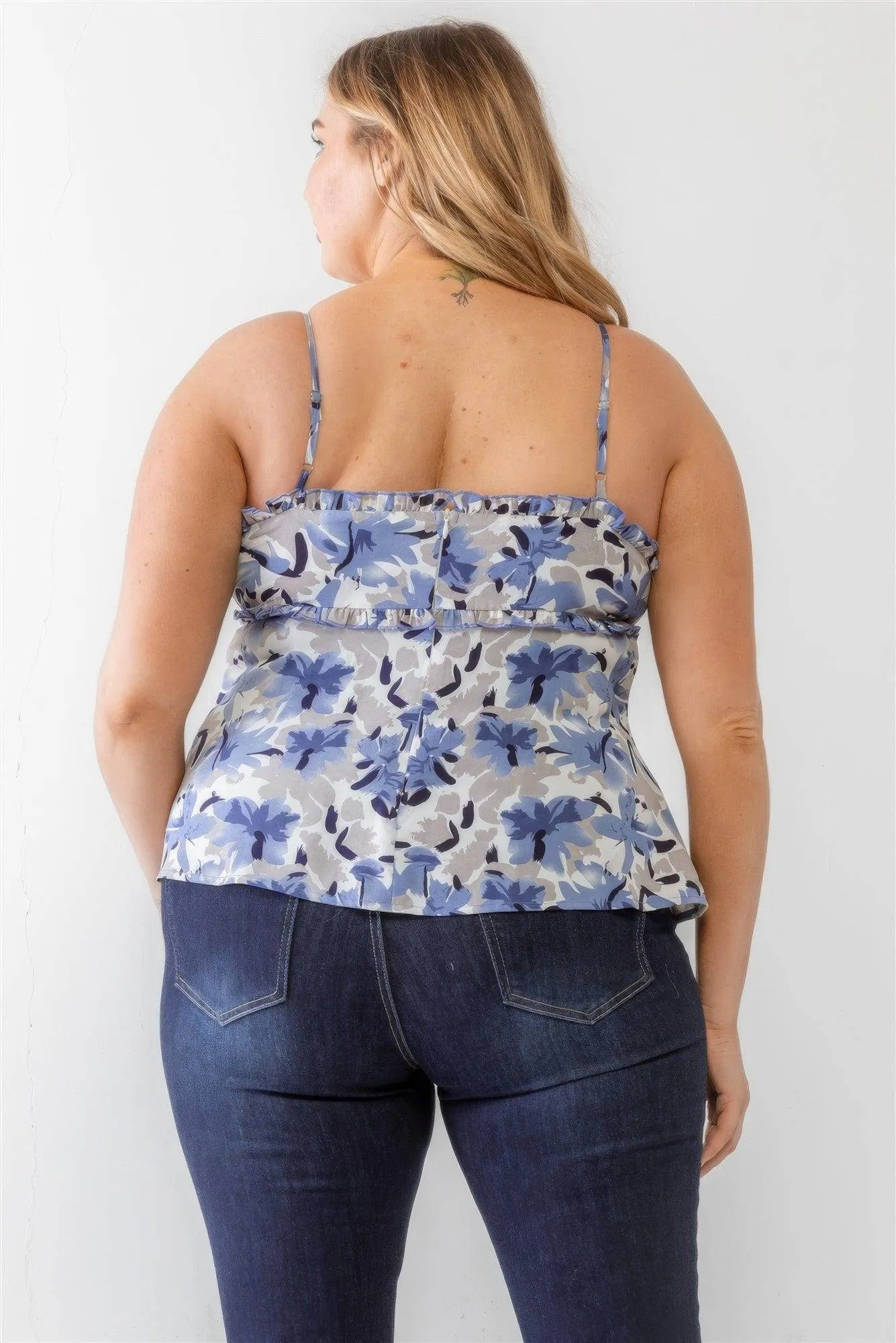 Plus Floral Ruffle Sleeveless Top