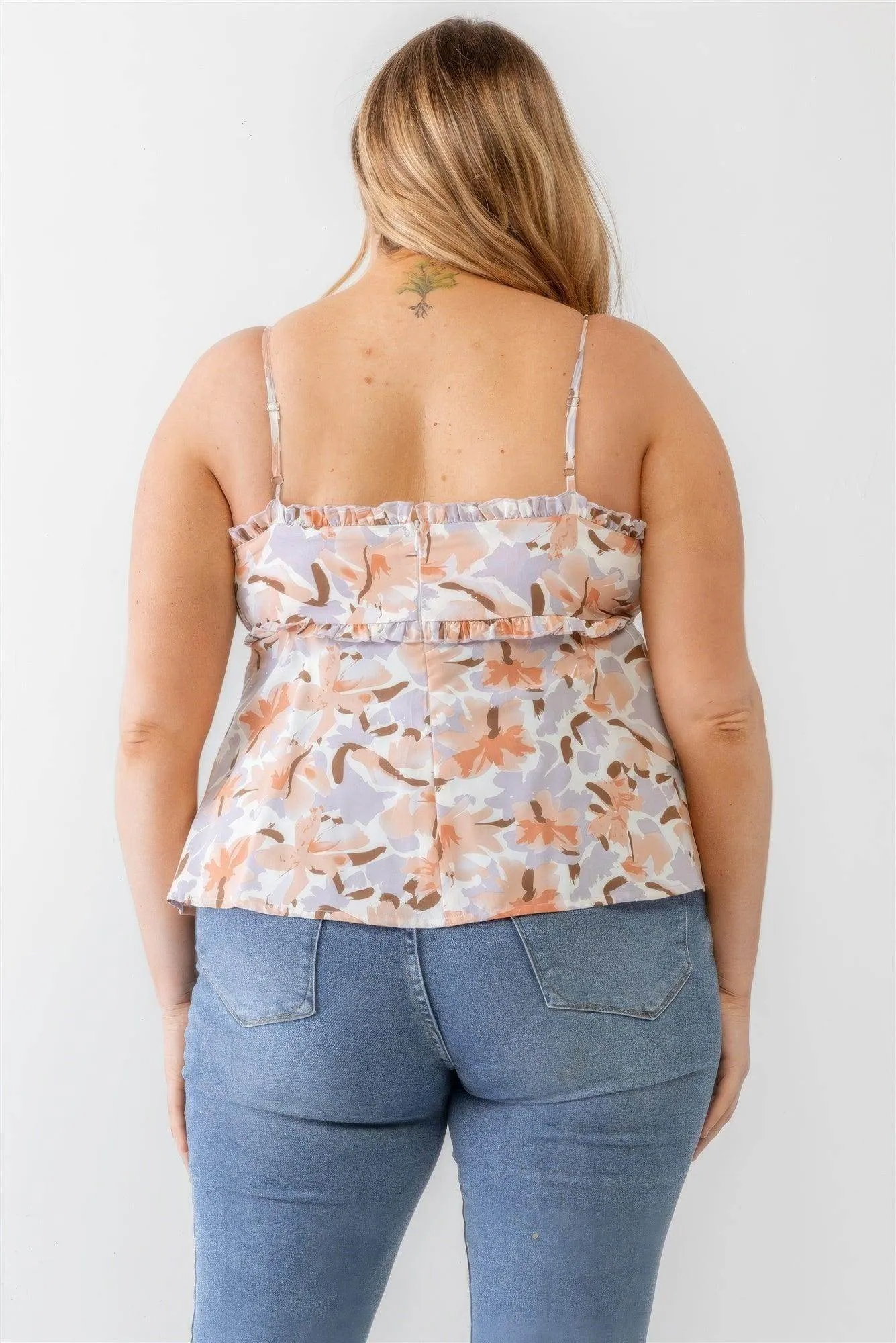 Plus Floral Ruffle Sleeveless Top