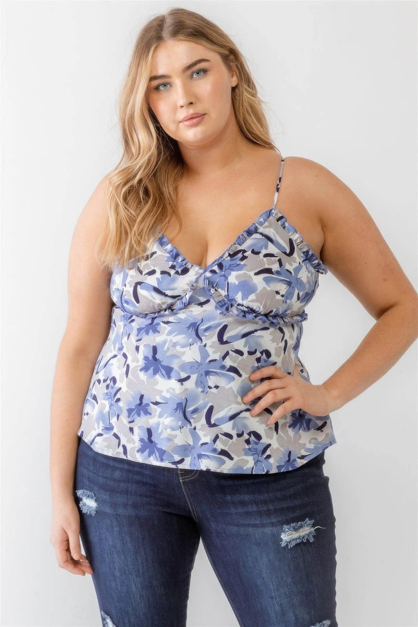 Plus Floral Ruffle Sleeveless Top