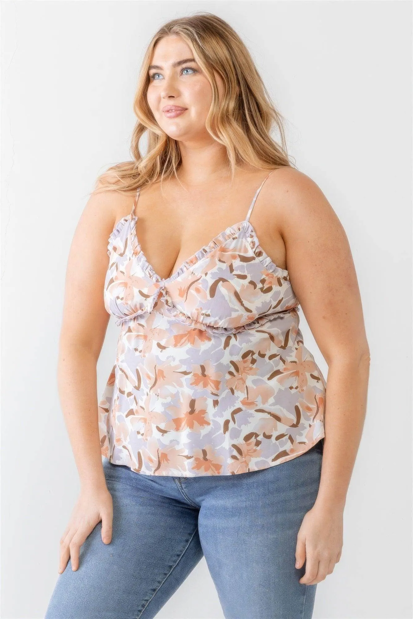 Plus Floral Ruffle Sleeveless Top