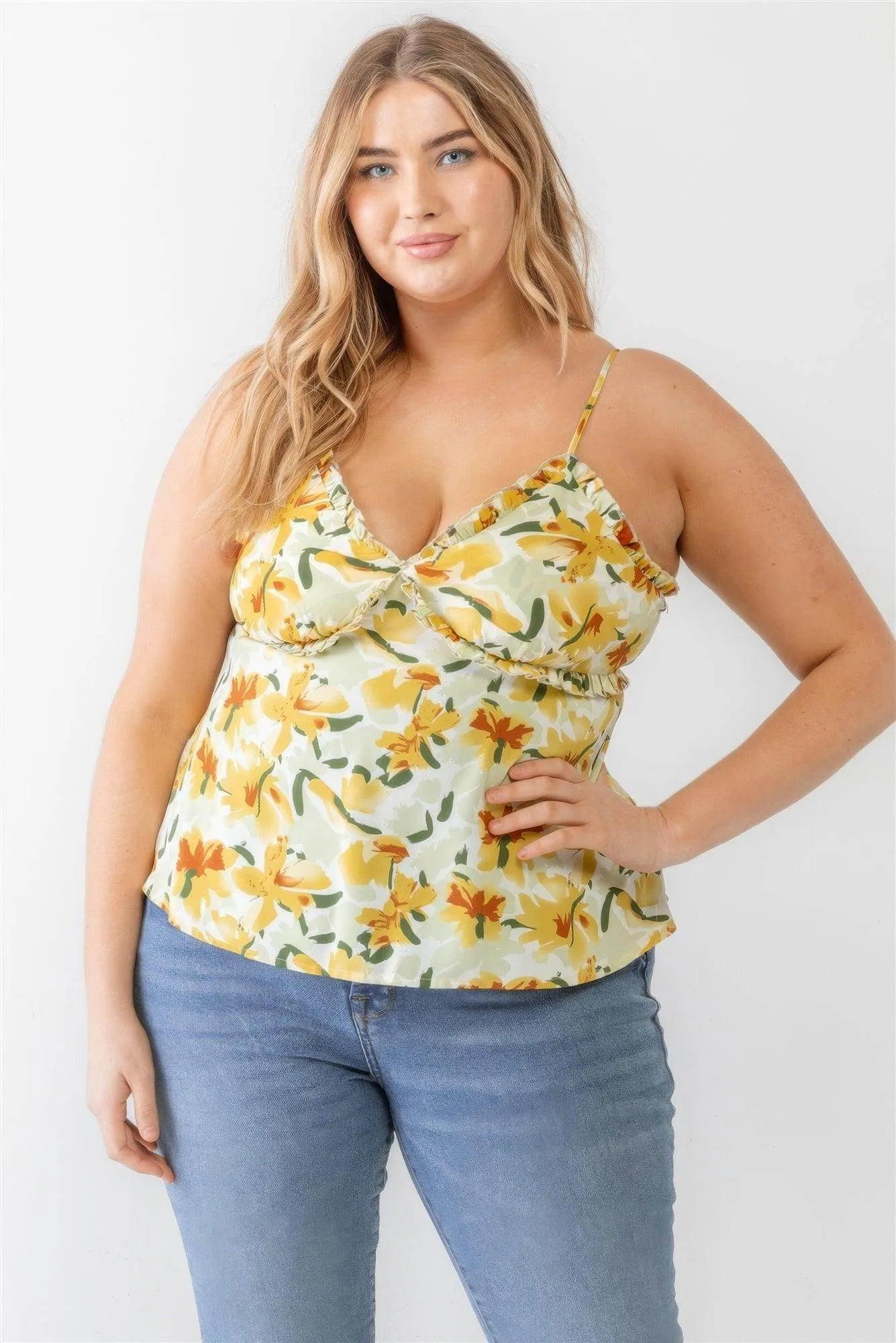 Plus Floral Ruffle Sleeveless Top