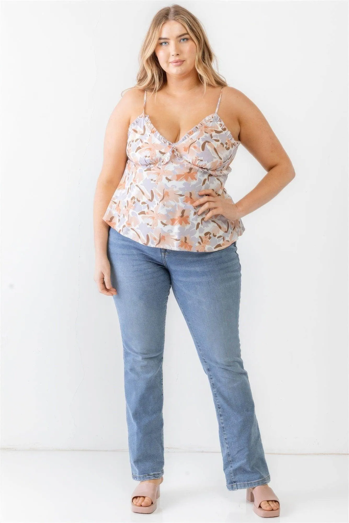 Plus Floral Ruffle Sleeveless Top