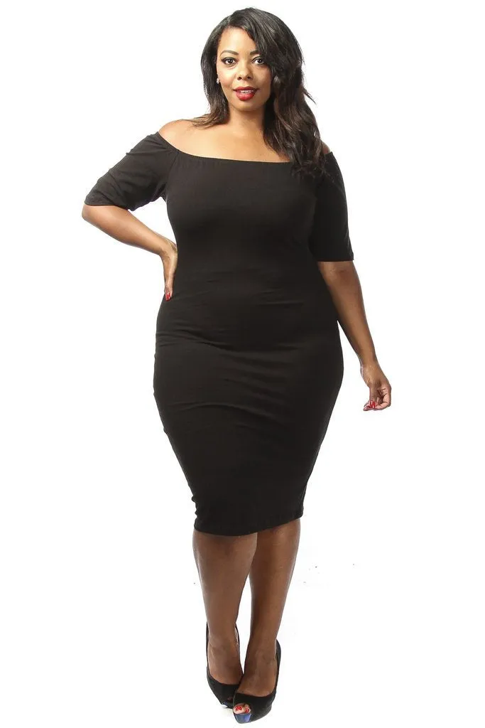 Plus Size Solid Off The Shoulder Midi Dress