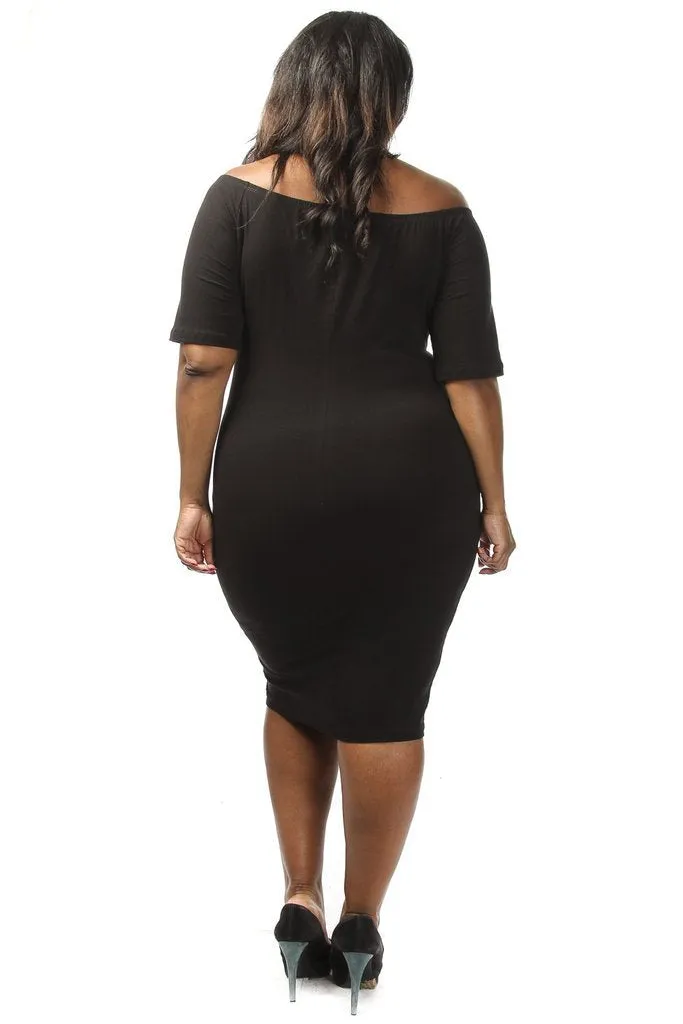 Plus Size Solid Off The Shoulder Midi Dress
