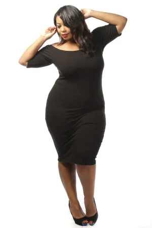Plus Size Solid Off The Shoulder Midi Dress