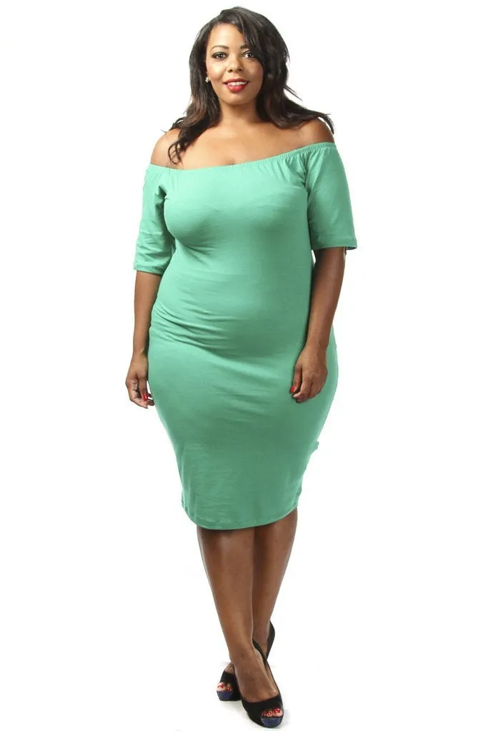 Plus Size Solid Off The Shoulder Midi Dress