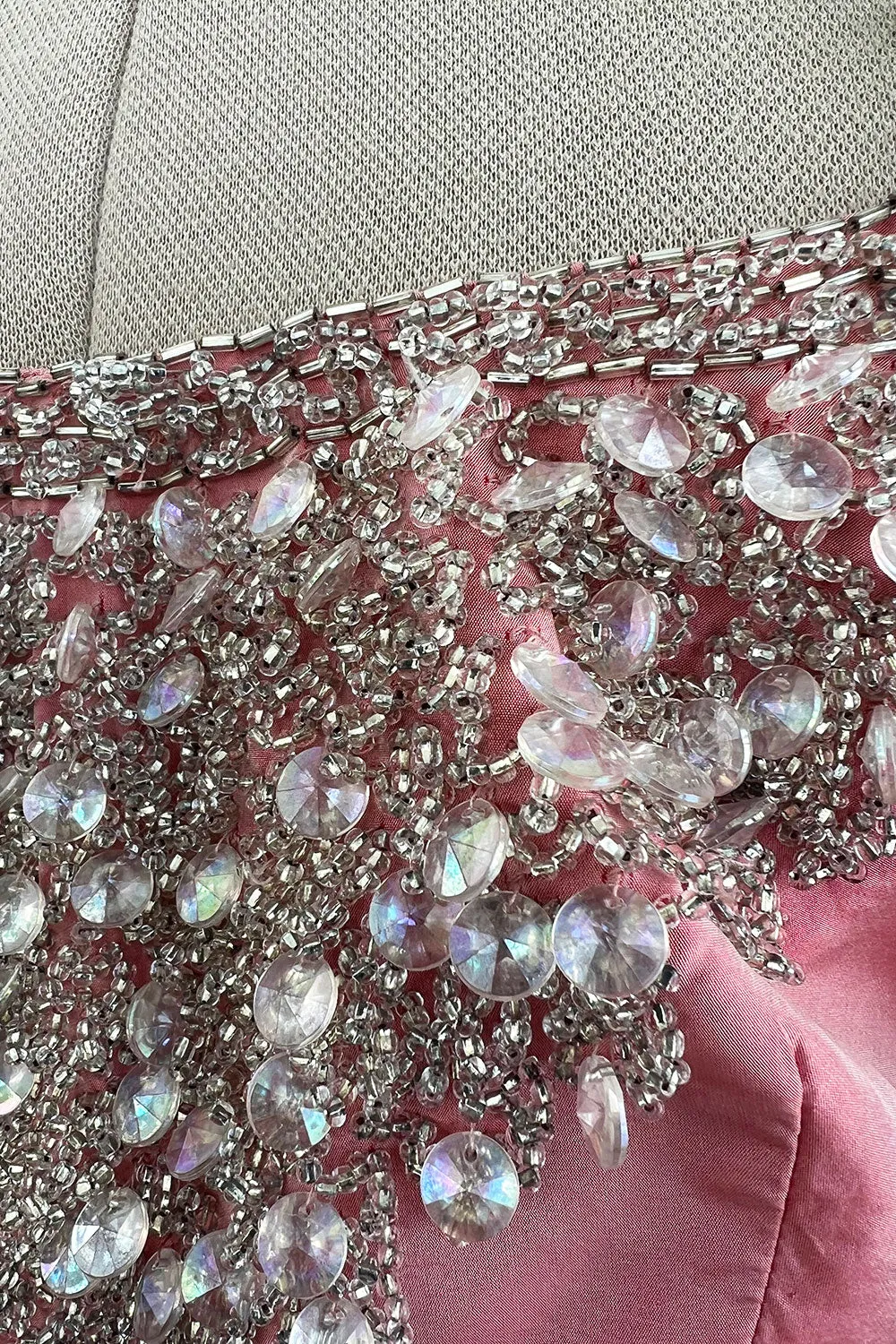 Prettiest 1970s Richiline Iridescent Pink Silk Dress w Pouf Sleeves & Rhinestone Details