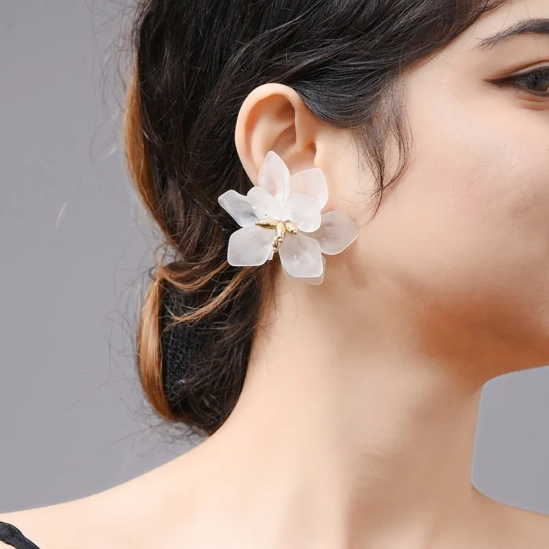 Princess Acrylic Big White Orange Green Flower Earrings Women's Jewelry