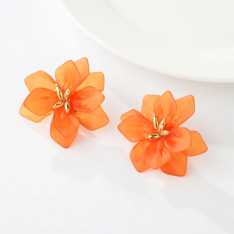 Princess Acrylic Big White Orange Green Flower Earrings Women's Jewelry