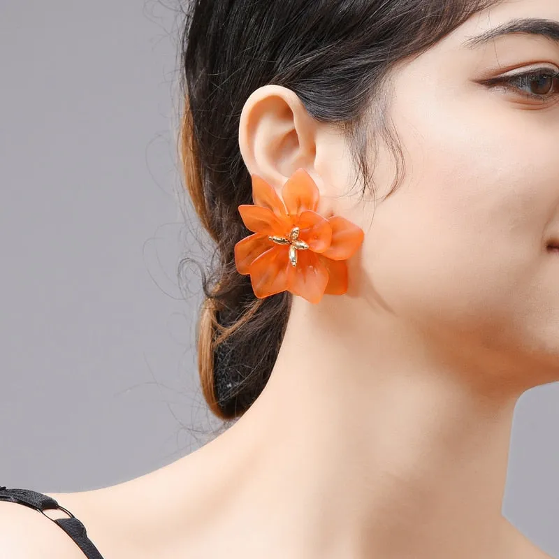 Princess Acrylic Big White Orange Green Flower Earrings Women's Jewelry