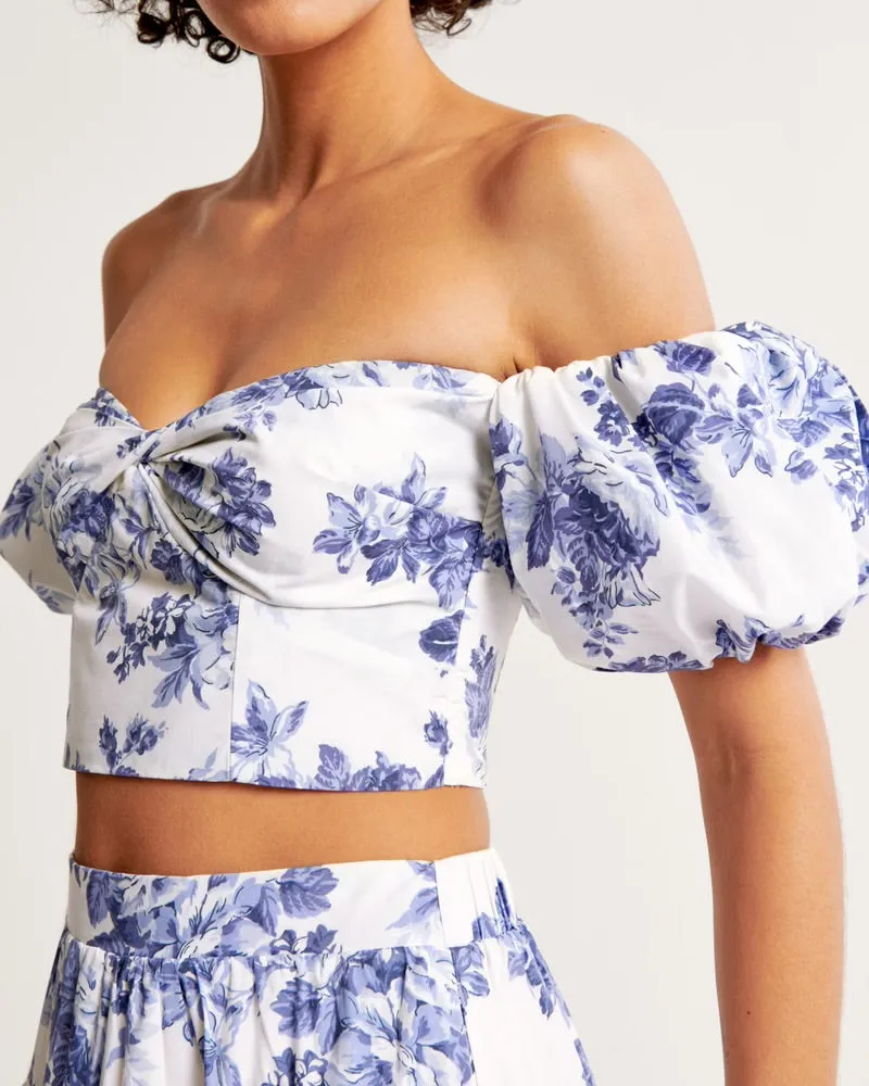 Printed Poplin Off-The-Shoulder Top