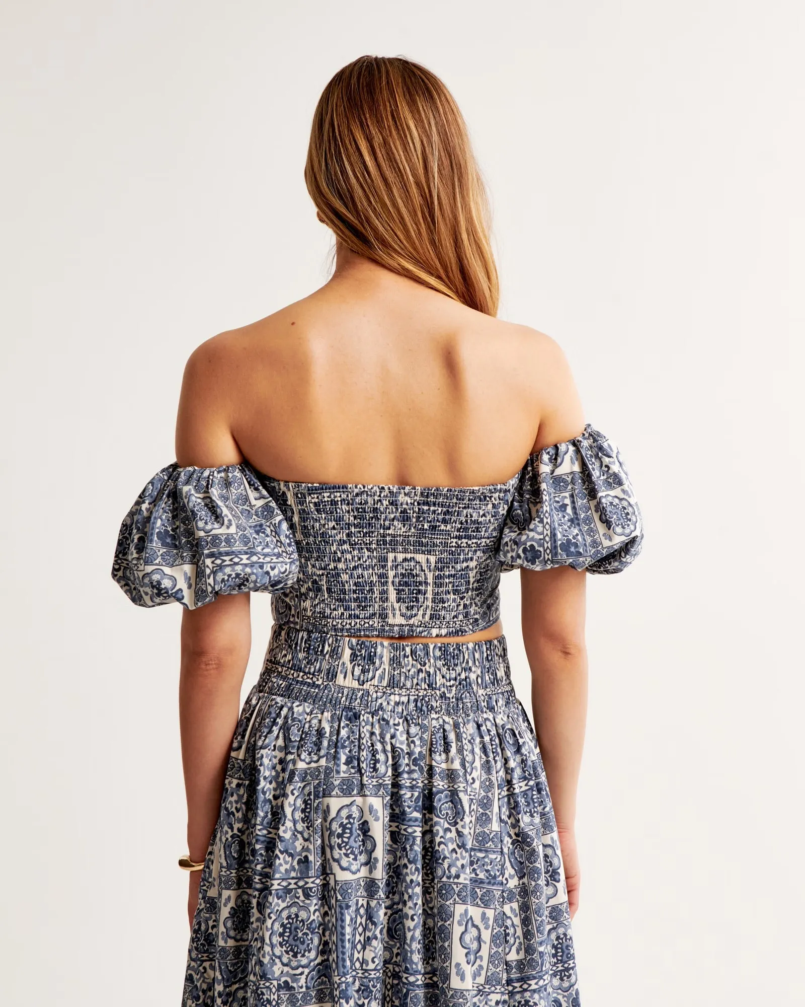 Printed Poplin Off-The-Shoulder Top