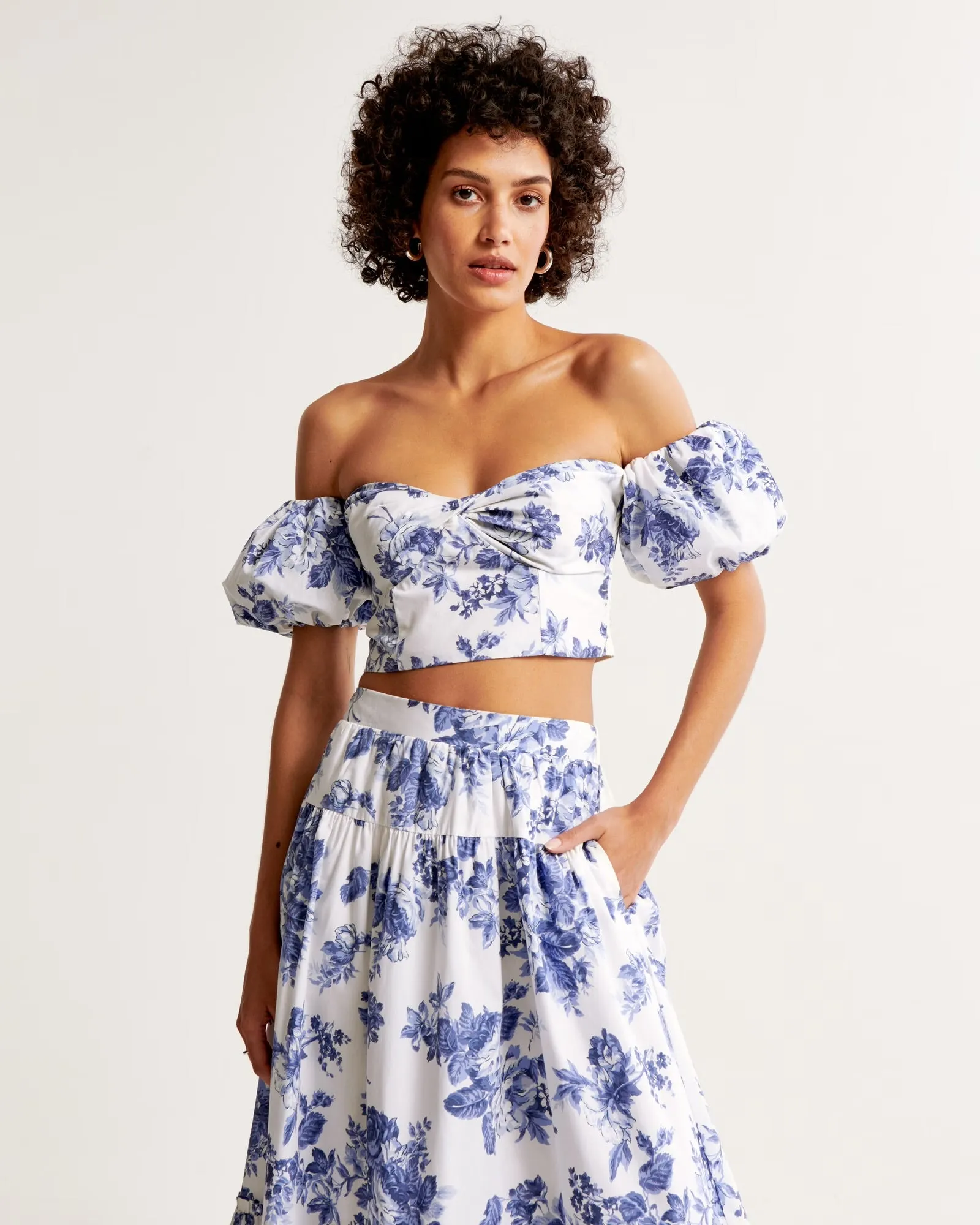 Printed Poplin Off-The-Shoulder Top