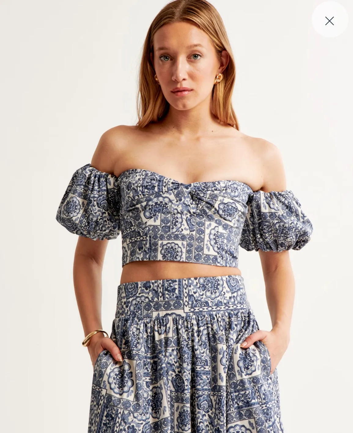 Printed Poplin Off-The-Shoulder Top