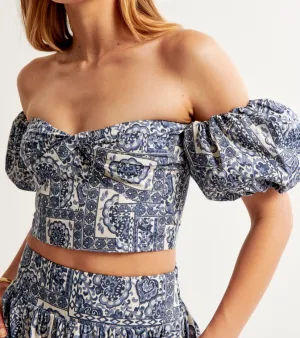 Printed Poplin Off-The-Shoulder Top