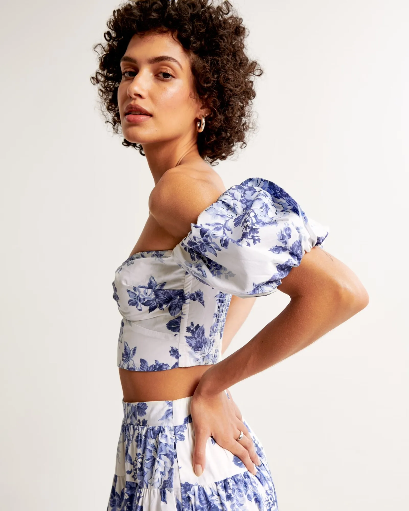 Printed Poplin Off-The-Shoulder Top