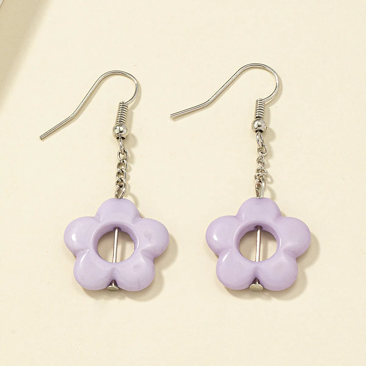 Purple Acrylic & Silver-Plated Floral Drop Earrings