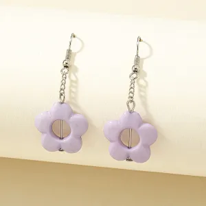 Purple Acrylic & Silver-Plated Floral Drop Earrings