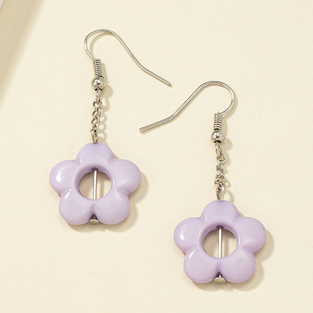 Purple Acrylic & Silver-Plated Floral Drop Earrings