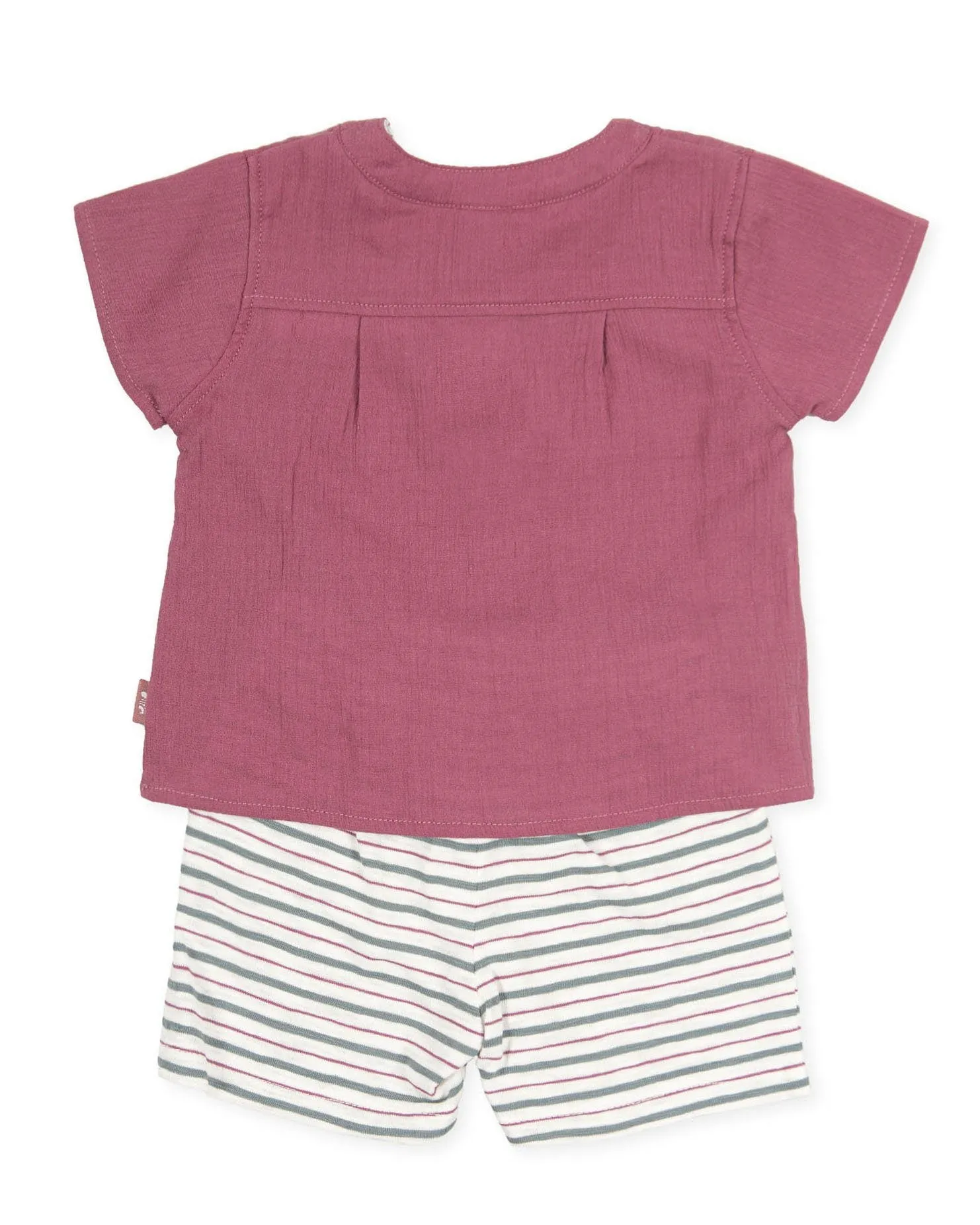 "Zephyr" Plum Cheesecloth T-Shirt & Striped Shorts