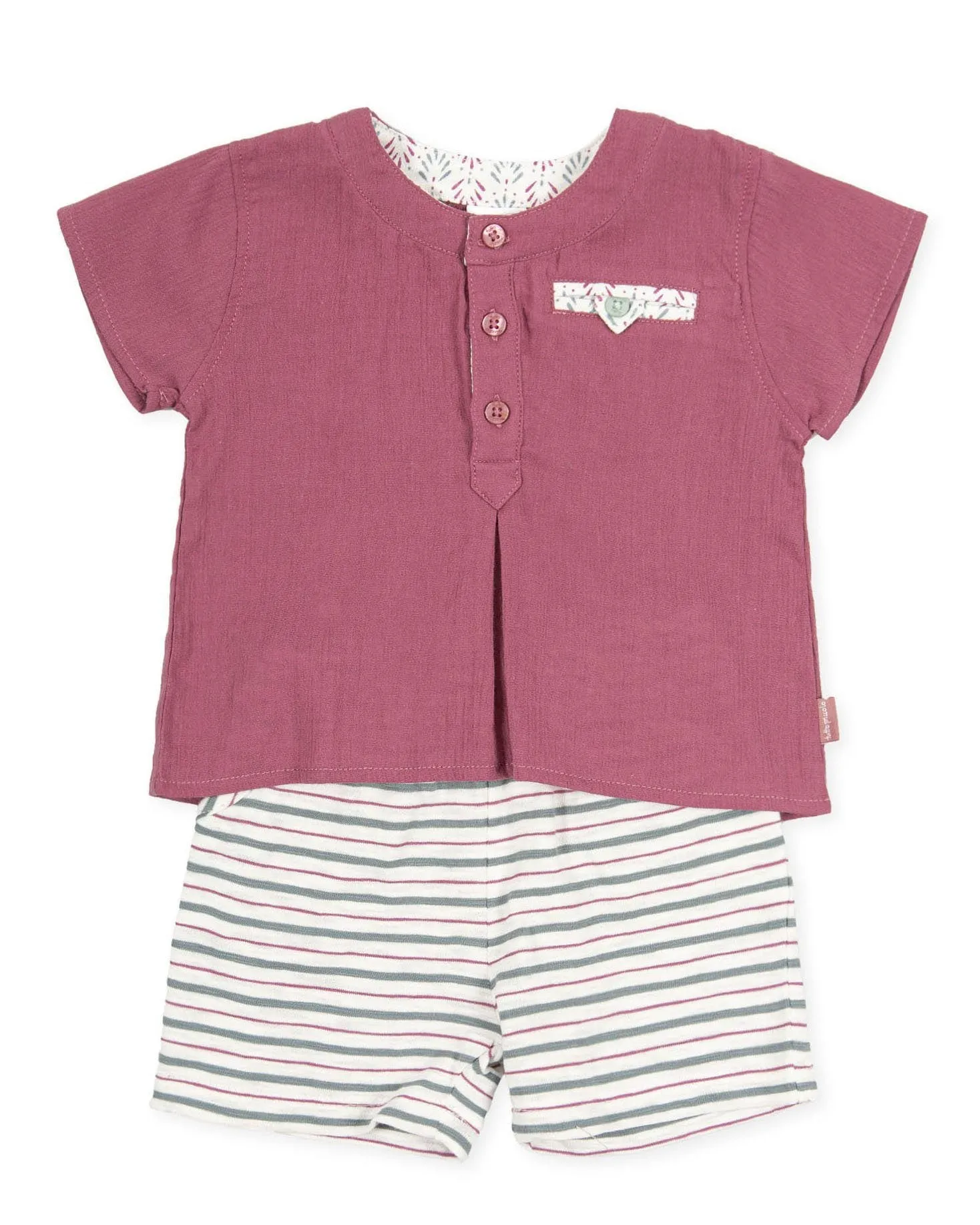 "Zephyr" Plum Cheesecloth T-Shirt & Striped Shorts