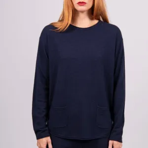 Roll Trim Relaxed Pullover - Navy