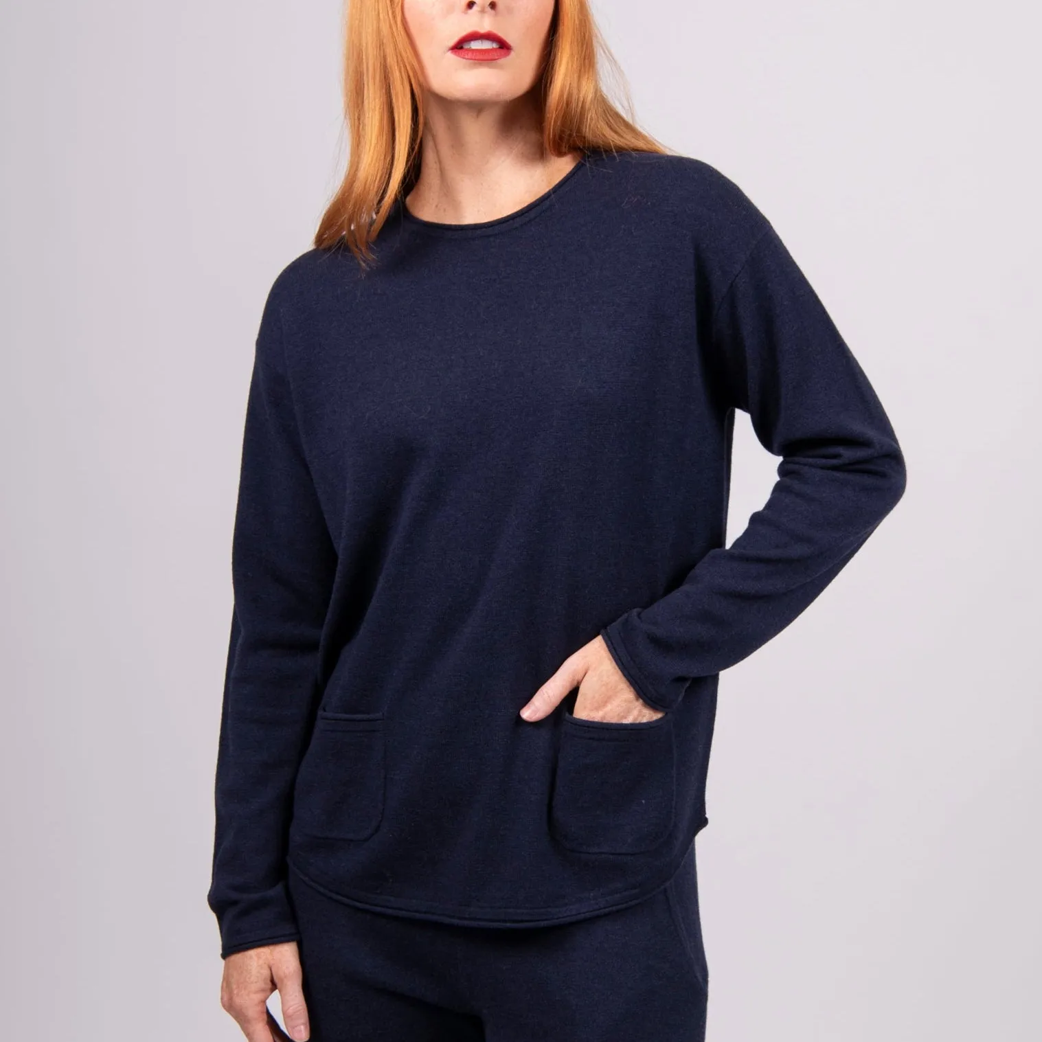 Roll Trim Relaxed Pullover - Navy