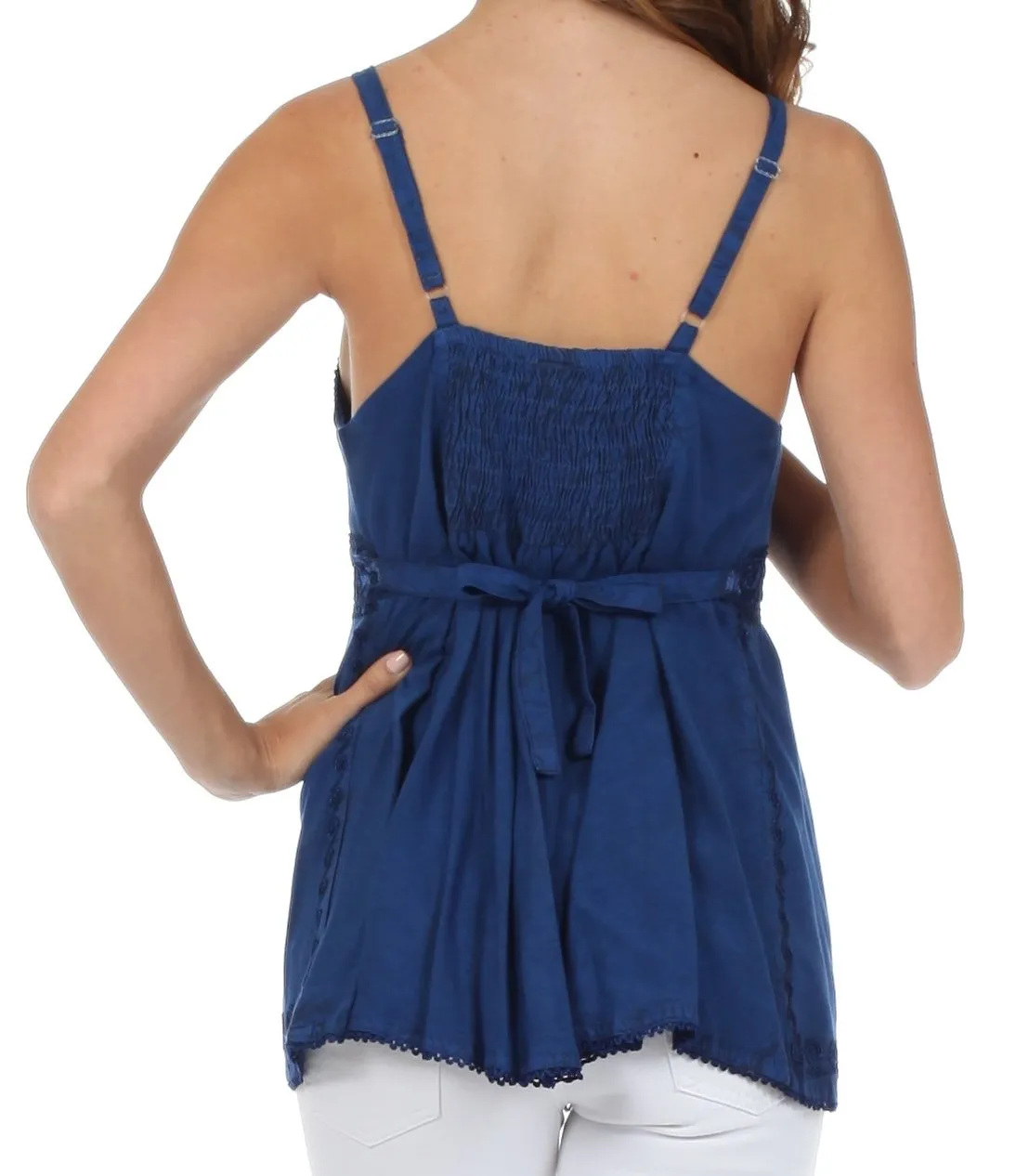 Sakkas Stonewashed Rayon Flared Hem Sleeveless Blouse