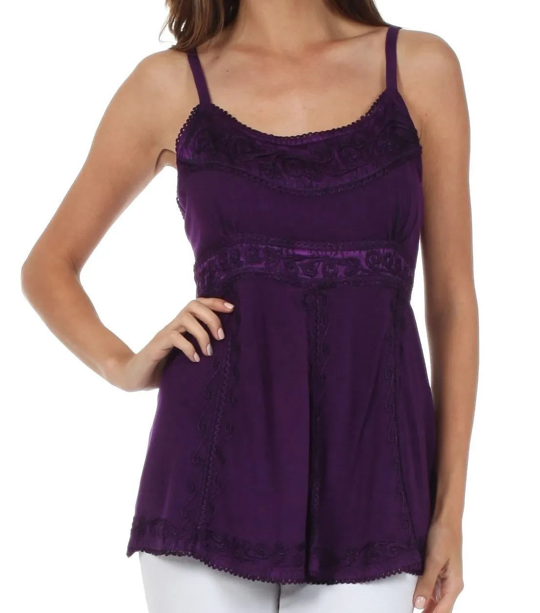 Sakkas Stonewashed Rayon Flared Hem Sleeveless Blouse