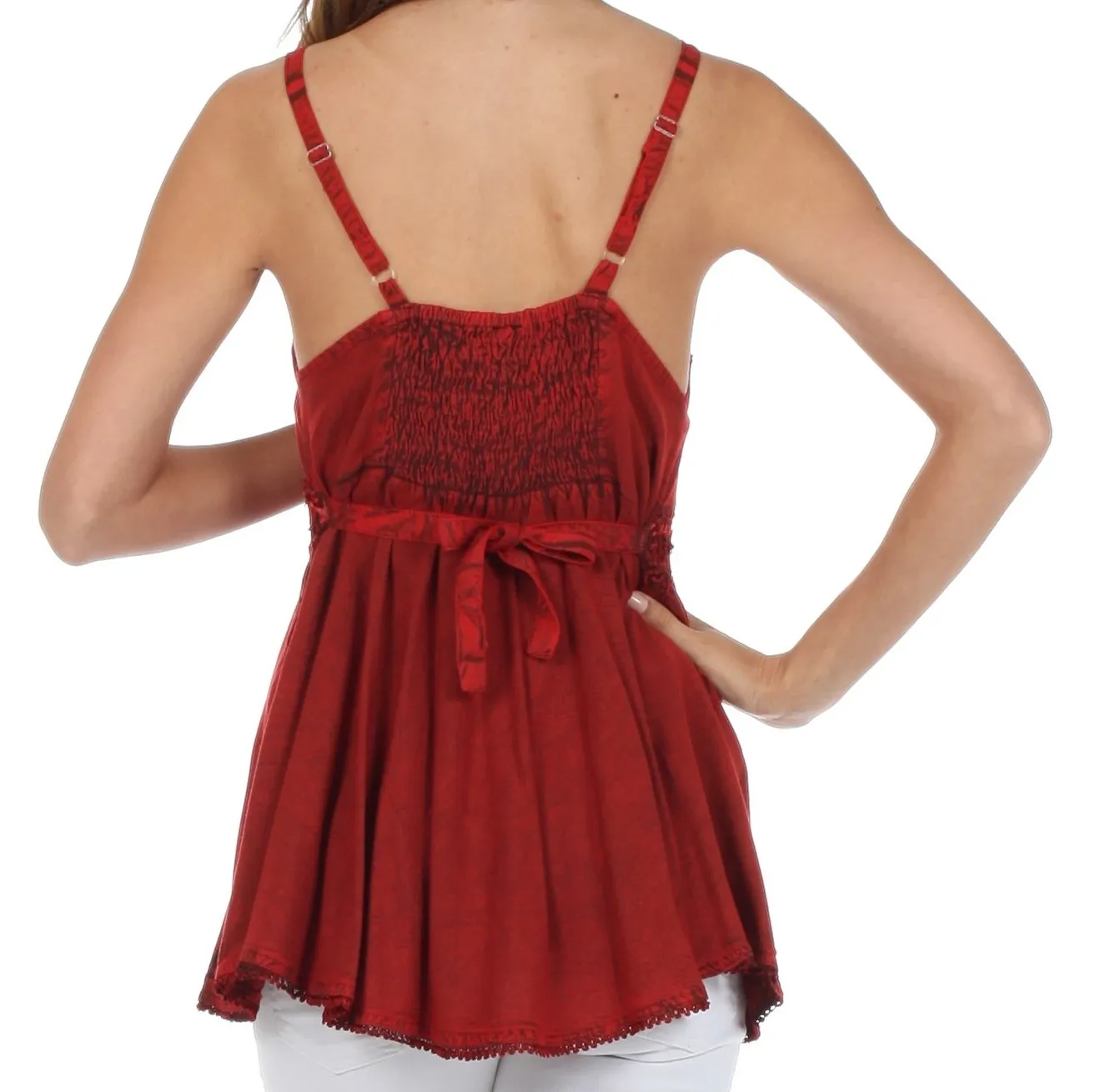 Sakkas Stonewashed Rayon Flared Hem Sleeveless Blouse