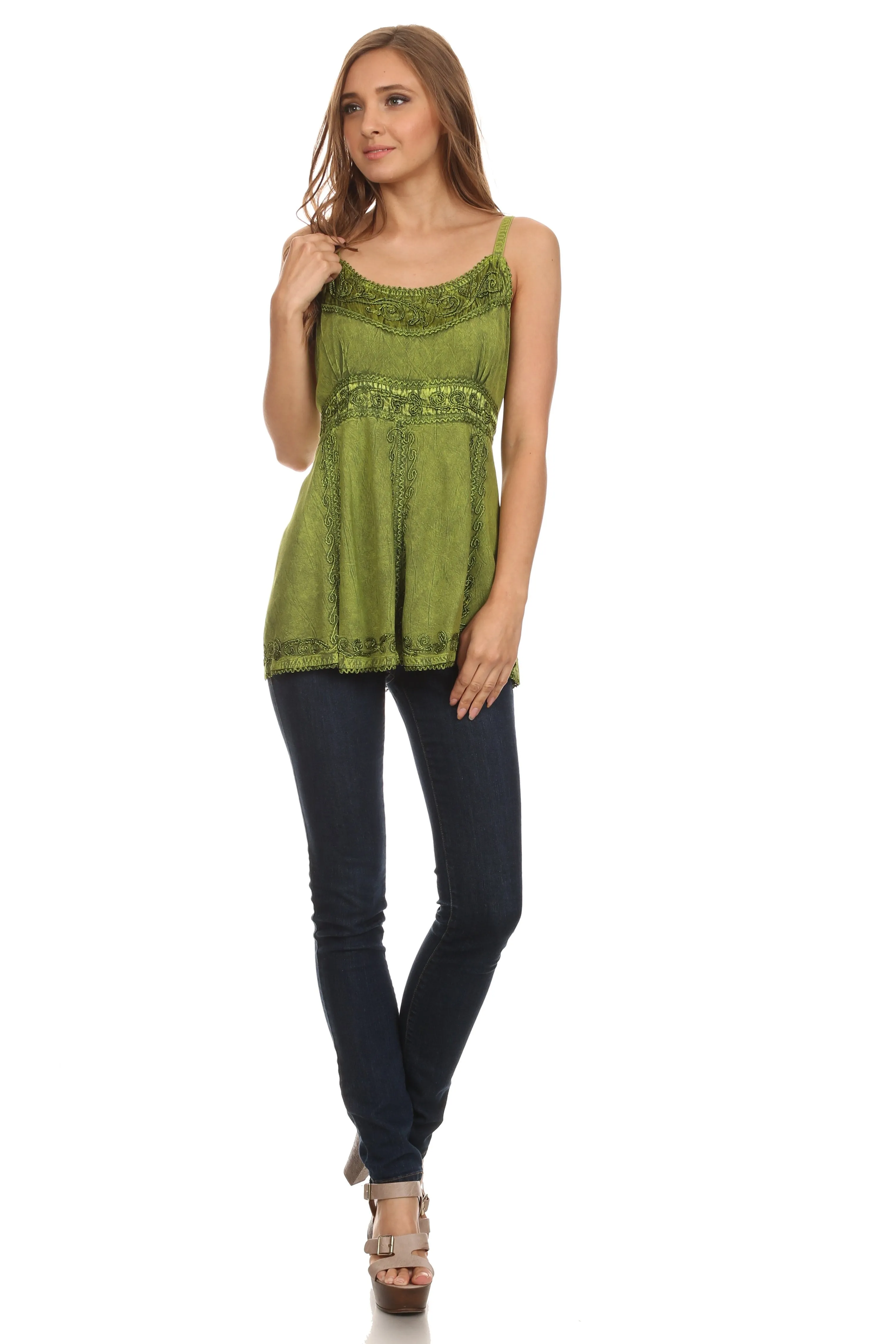 Sakkas Stonewashed Rayon Flared Hem Sleeveless Blouse