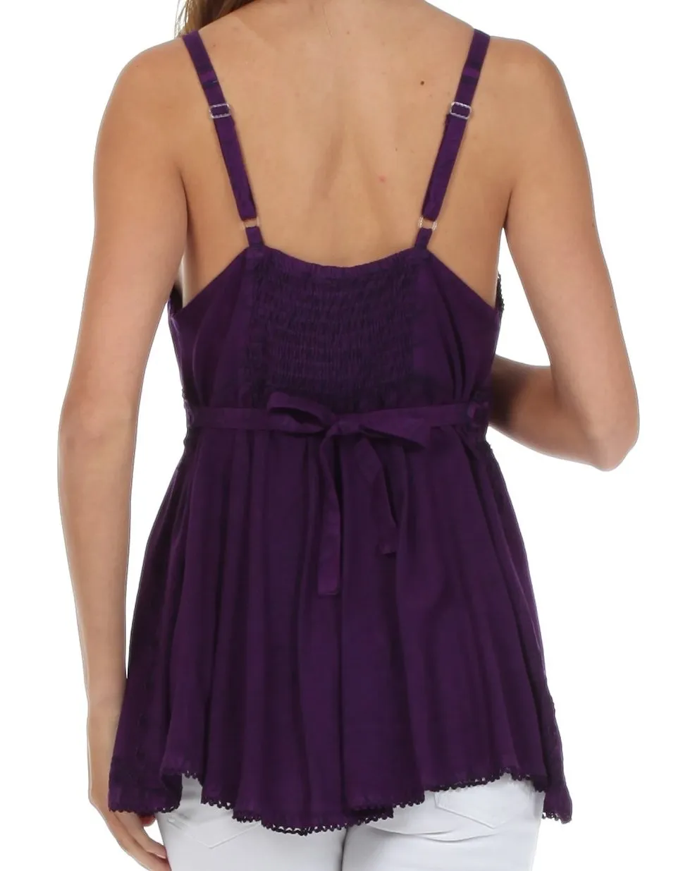 Sakkas Stonewashed Rayon Flared Hem Sleeveless Blouse