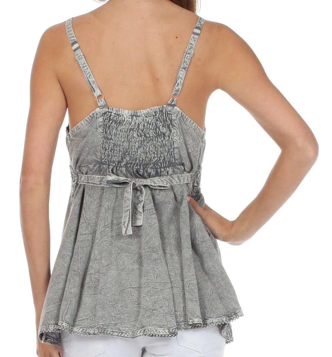 Sakkas Stonewashed Rayon Flared Hem Sleeveless Blouse