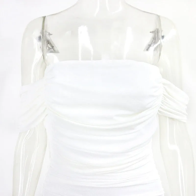 Sexy Pleated Mesh Off The Shoulder Clubwear Party Bodycon Tube Dress