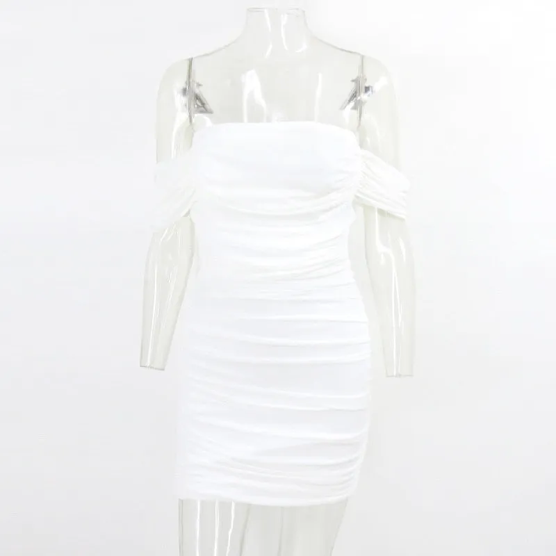 Sexy Pleated Mesh Off The Shoulder Clubwear Party Bodycon Tube Dress
