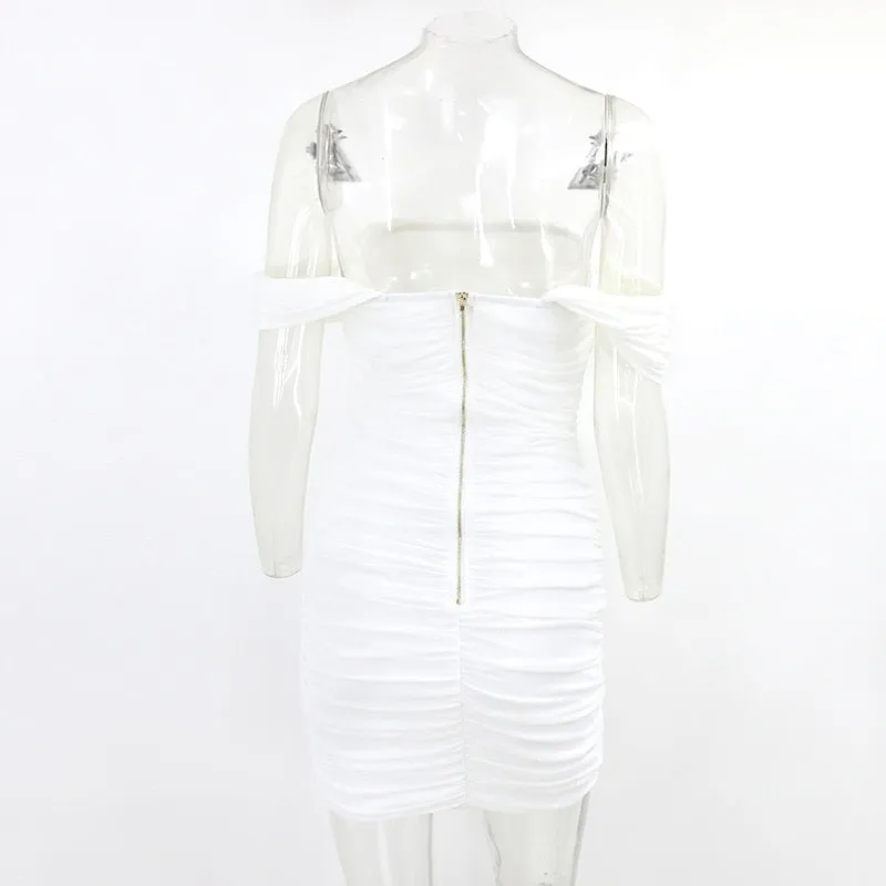 Sexy Pleated Mesh Off The Shoulder Clubwear Party Bodycon Tube Dress