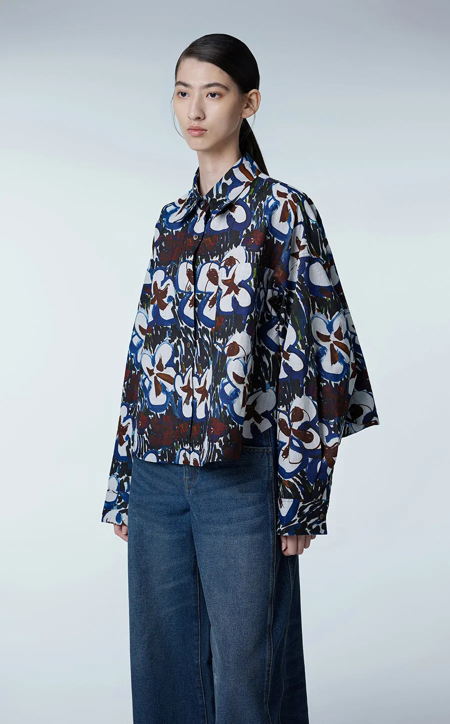 Shirt / JNBY Oversized Floral Prints Ramie Shirt