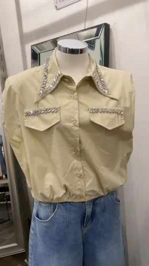 Sidhar Reinstone Collar Top - Beige