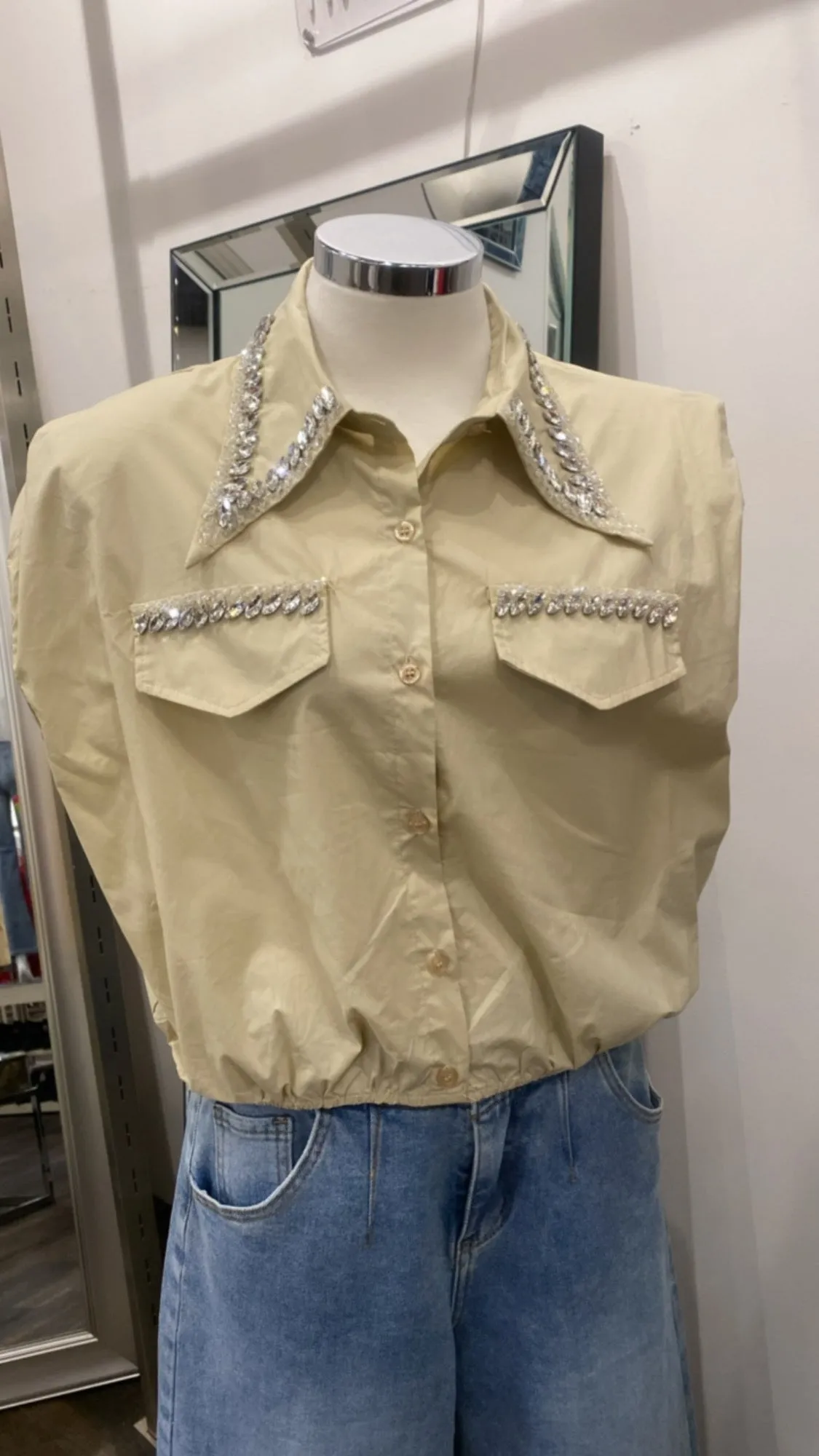 Sidhar Reinstone Collar Top - Beige