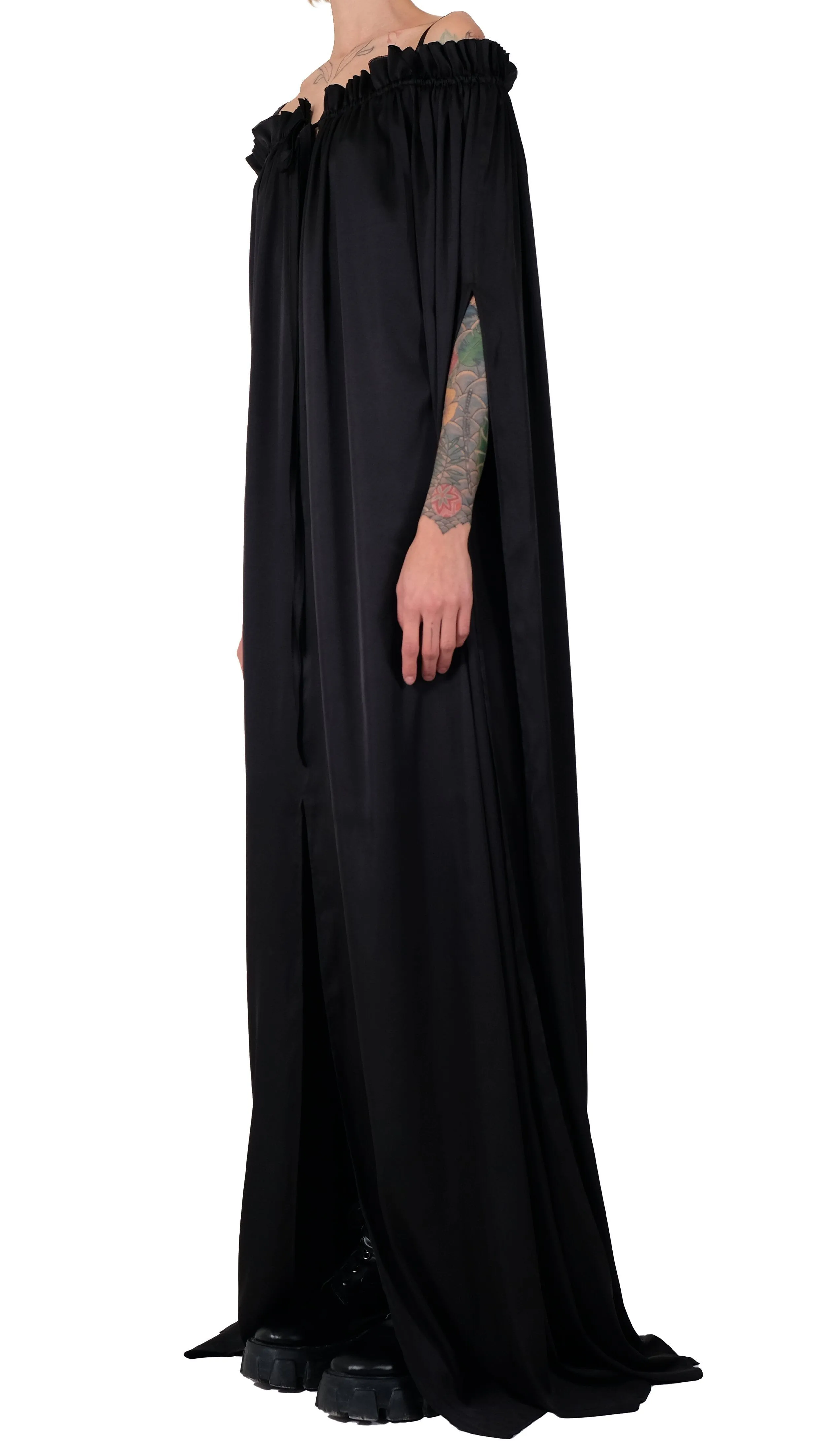 Silk Long Dress with Open Shoulders