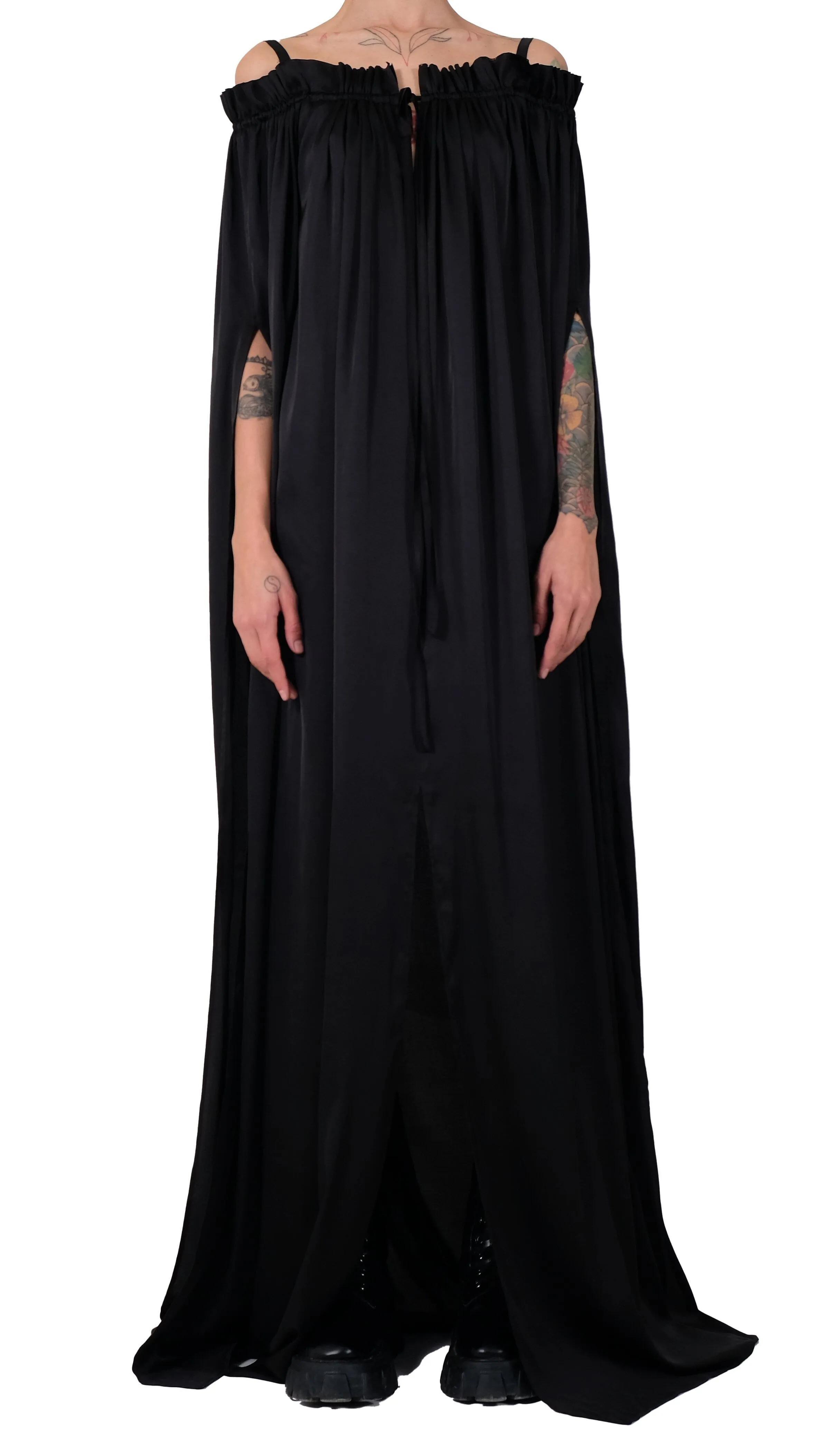 Silk Long Dress with Open Shoulders