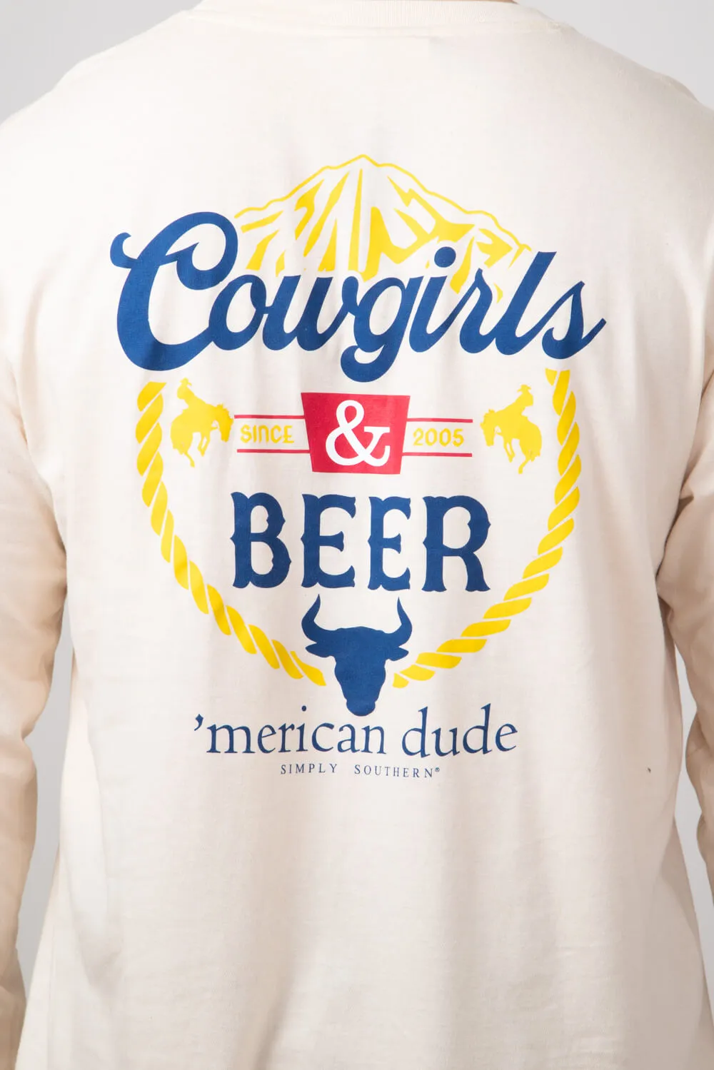 Simply Southern Long Sleeve Cowgirls & Beer T-Shirt for Men in Beige | MN-LS-COWGIRLS-WHISPER