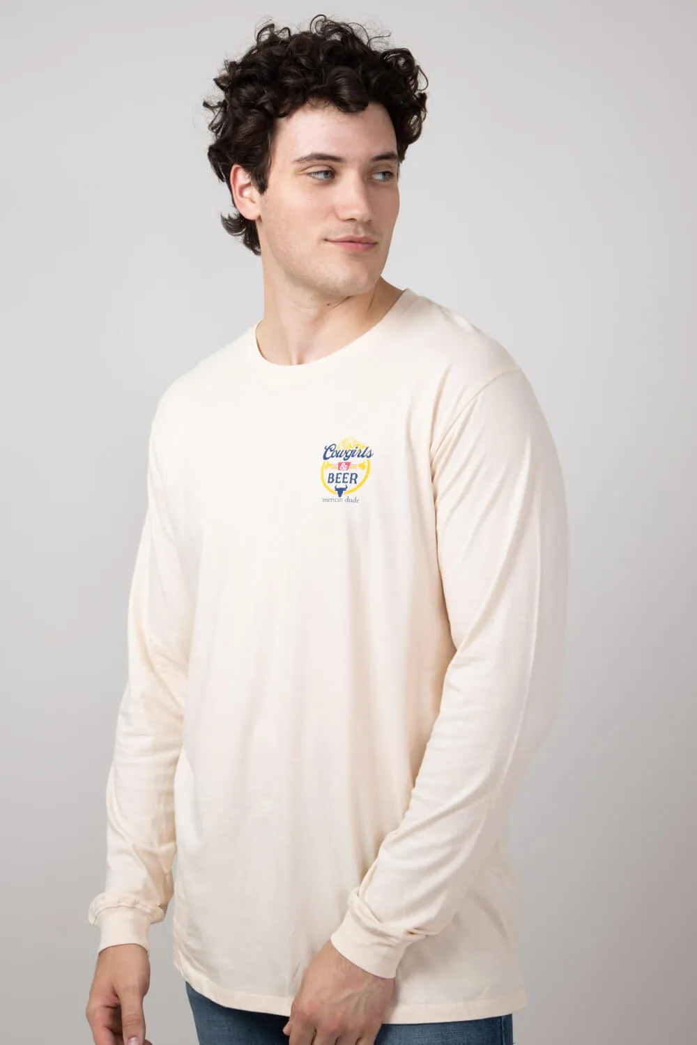 Simply Southern Long Sleeve Cowgirls & Beer T-Shirt for Men in Beige | MN-LS-COWGIRLS-WHISPER