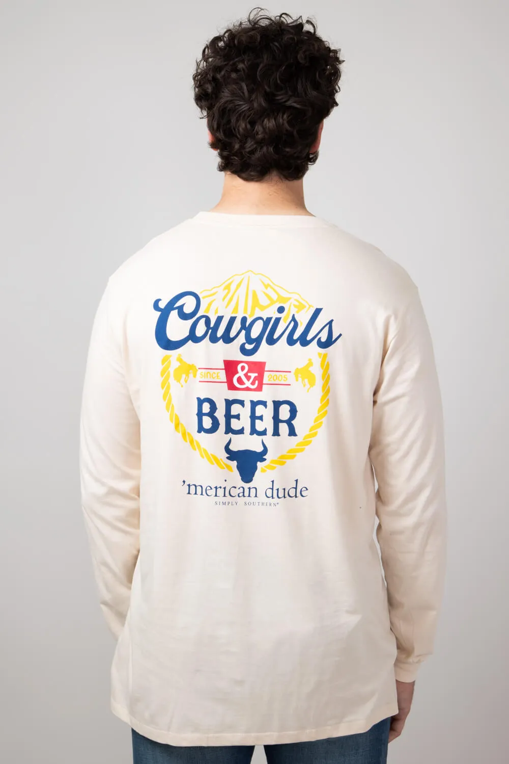 Simply Southern Long Sleeve Cowgirls & Beer T-Shirt for Men in Beige | MN-LS-COWGIRLS-WHISPER