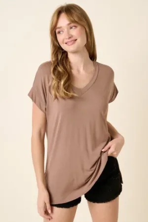 Smokey Taupe Bamboo V Neck T-Shirt