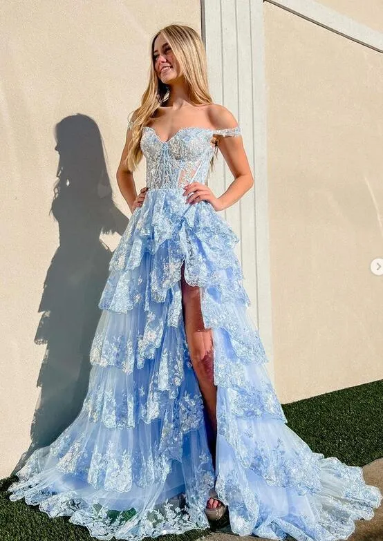 Sparkly Prom Dress with Slit Skirt, Long Graduation School Dresses, Evening Party Gown OM772